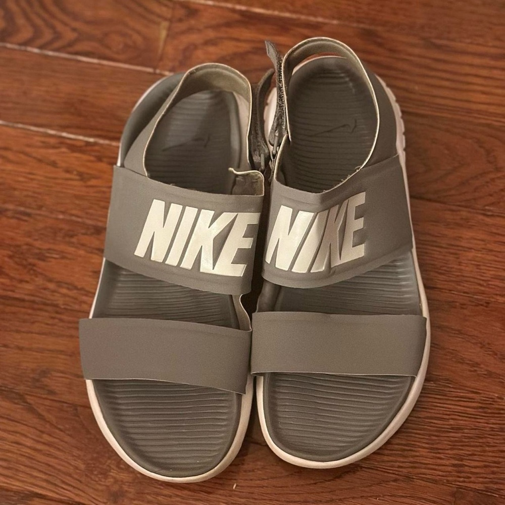 Nike Gray Slide Sandals with Bold Logo